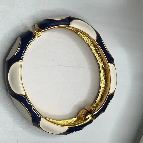Blue White Enamel Gold Hinged Bangle Kenneth Jay Lane - Picture 7 of 14